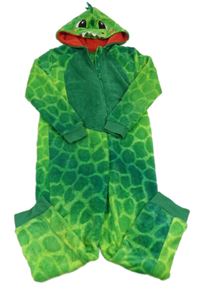 Zelená vzorovaná chlupatá kombinéza a kapucí - dinosaurus Pep&Co