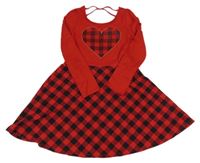 Červeno-čierne kockované šaty so srdiečkom