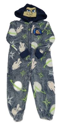 Tmavomodrá plyšová kombinéza s planetami a kapucí - Buzz rakeťák Disney