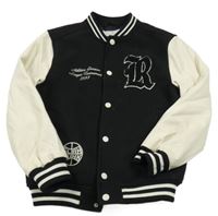 Černý flaušový jarní bomber se smetanovými koženkovými rukávy H&M