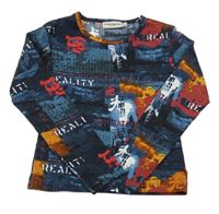 Tmavomodro-červené triko s grafitty Tom Tailor