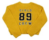 Žltý crop pletený sveter s číslom a nápisom C&A