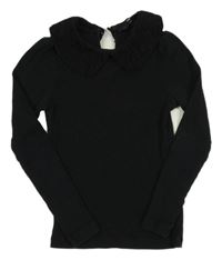 Čierne rebrované tričko s čipkovým golierom George