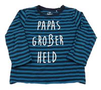 Modro-tmavomodré pruhované triko s nápisem Topomini