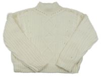 Bílý vzorovaný oversize svetr s třásněmi Page one young