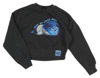 Tmavosivá crop mikina s potlačou Primark