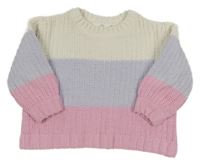 Bílo-růžovo-lila crop sveter M&S
