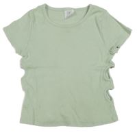Zelené rebrované crop tričko s prestrihmi Zara