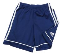 Tmavomodré sportovní funkční kraťasy s pruhy a logem Adidas