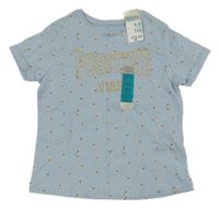 Nové - svetlomodré kvetované tričko s nápisom Primark