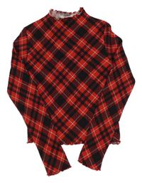 Červeno-čierne kockované crop tričko H&M