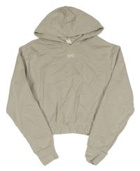 Béžová crop mikina s výšivkou a kapucňou H&M