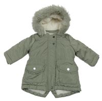 Khaki šušťáková zimná parka s kapucňou s kožešinou Next