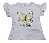 Lila tričko s motýlom a volánikmi Dopodopo