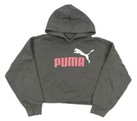 Antracitová crop mikina s logom a kapucňou Puma