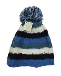 Modro-bílo-černá pruhovaná čepice s bambulí 
