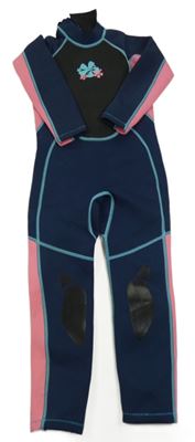 Tmavomodro-růžový neopren s kytičkami