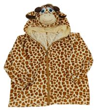 Kockovaným - smetanovo-hnedá bodkovaná á prepínaci plyšová mikina s kapucí - žirafa