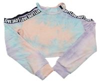 Farebná batikovaná crop mikina s nápismi a holými rameny Shein