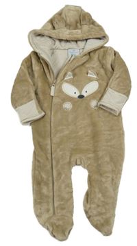 Béžová plyšová podšitá kombinéza s ňufáčikom  a kapucňou Topomini