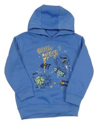 Modrá mikina s diny a nápisy a kapucí 