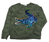 Khaki vzorovaná mikina s krokodýlem z flitrů H&M