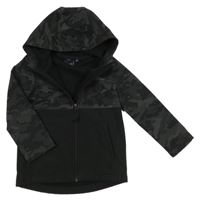 Černo-šedá softshellová funkční bunda se vzorovanými rukávy a kapucí Mountain Warehouse