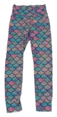 Modro-zeleno-fialovo-ružové legíny so šupinami