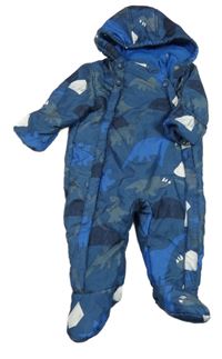 Tmavomodro-bílá šusťáková zimní kombinéza s diny a kapucí M&S