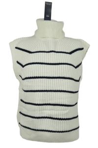 Nové - Dámska bielo-tmavomodrá purhovaná svetrová vesta s rolákom zn. M&S