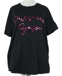 Dámké čierne tričko s nápisem z flitrů TU