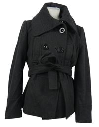 Dámský tmavošedý vlněný kabát s páskem Zara 