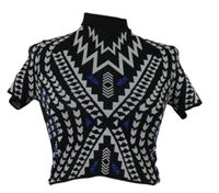 Dámske čierno-sivo-modré vzorované úpletové crop tričko H&M