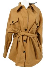 Dámský skořicový flaušový kabát s páskem Boohoo