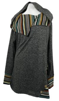 Dámská šedo-barevná vzorovaná tunika a s kapucí