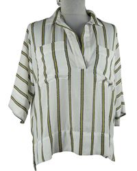 Dámská bílo-tmavomodro-okrová pruhovaná halenka H&M