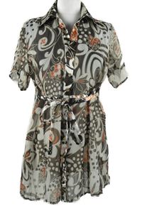 Dámská hnědo-bílá květovaná šifonová halenková tunika s páskem Bonita 