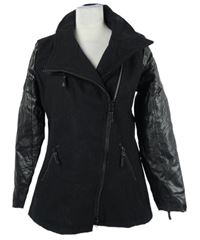 Dámsky čierny vlněno/koženkový zateplený kabát Gipsy