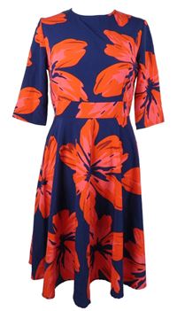 Nové - Dámské tmavomodro-jahodové květované šaty