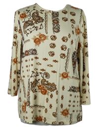 Dámské smetanovo-hnědé květované triko 