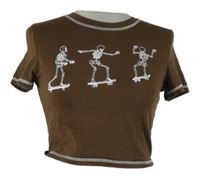 Dámské hnědé crop tričko s kostrami Shein 