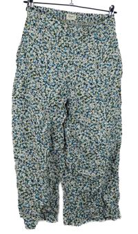 Dámske kaki-modro-biele kvietkovane culottes nohavice Givn