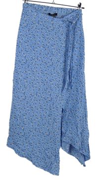 Dámska svetlomodrá kvietkovana midi sukňa s mašlou New Look