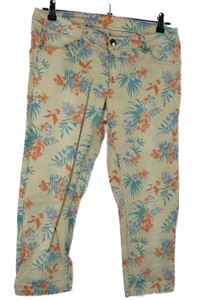 Dámské béžové květované skinny capri rifle Janina 