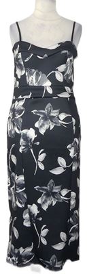 Dámske čierne kvetované midi šaty