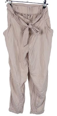 Dámské světlerůžové paper bag kalhoty s páskem 