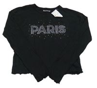 Čierne crop tričko s nápisem z kamienky Nutmeg