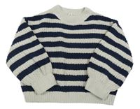 Tmavomdro-biely pruhovaný žinylkový sveter Topolino