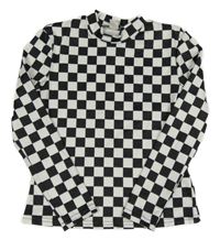 Černo-bílé kostkované crop triko Shein