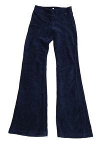 Tmavomodré sametové žebrované flare kalhoty WE